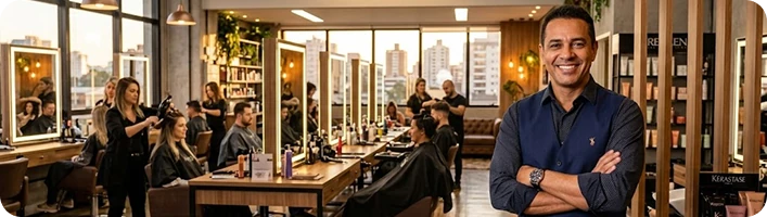 Dono de salão no ambiente de trabalho